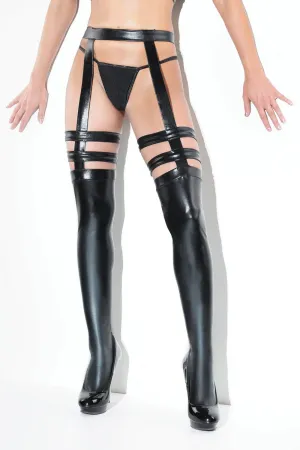 Wet Look Strappy Stockings