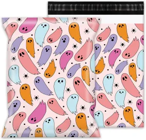 Whaline 100Pcs Halloween Poly Mailer 10 x 13 Inch Pastel Ghost Mailing Bag Cute Self-Sealing Waterproof Plastic Packaging Envelope Bag for Small Business