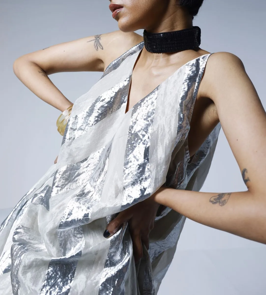 White and silver goa dress