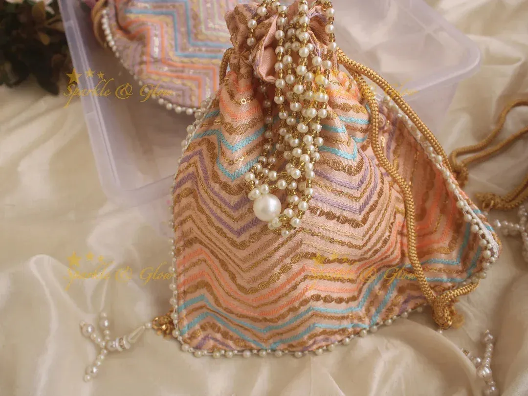 White Beaded 8.5*8" Embroidered Potli Bag