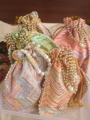White Beaded 8.5*8" Embroidered Potli Bag