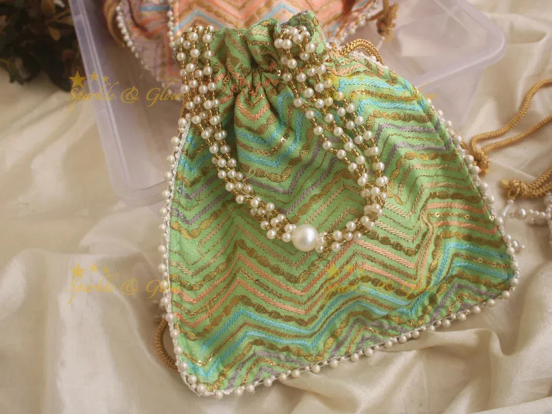 White Beaded 8.5*8" Embroidered Potli Bag