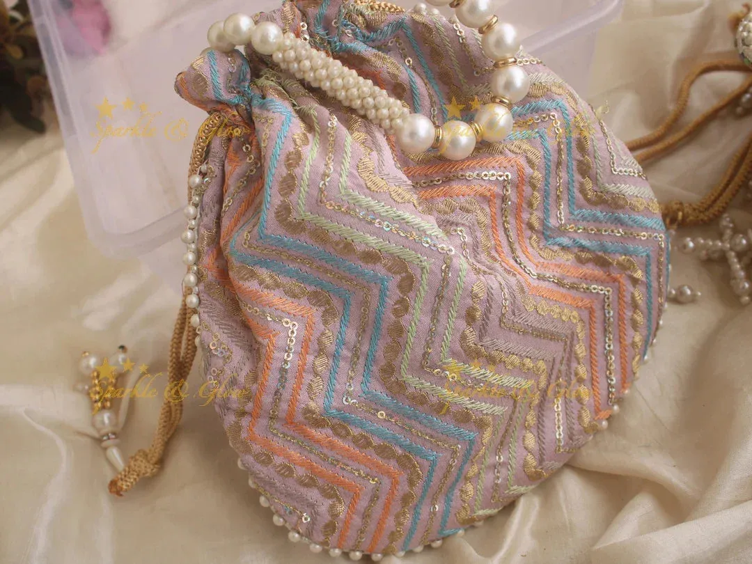 White Beaded 8.5*8" Embroidered Potli Bag