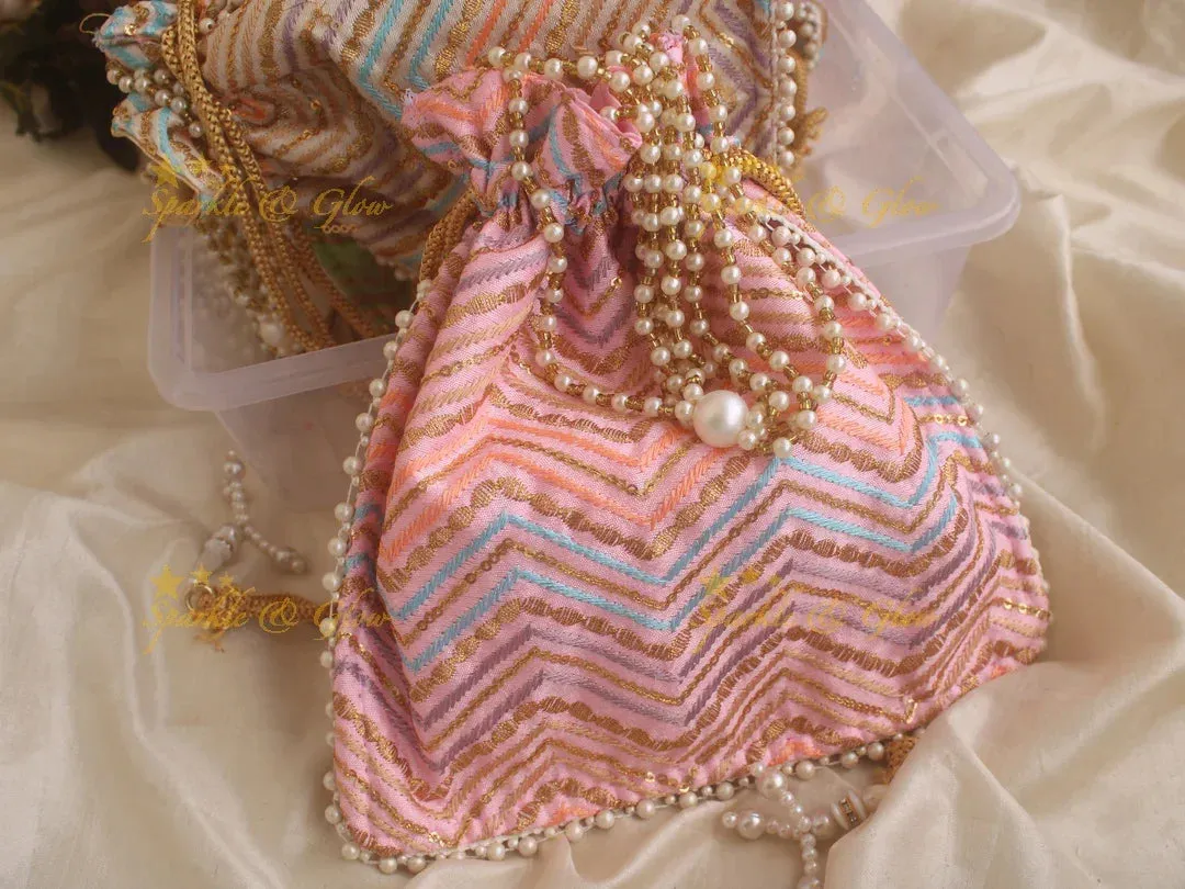 White Beaded 8.5*8" Embroidered Potli Bag