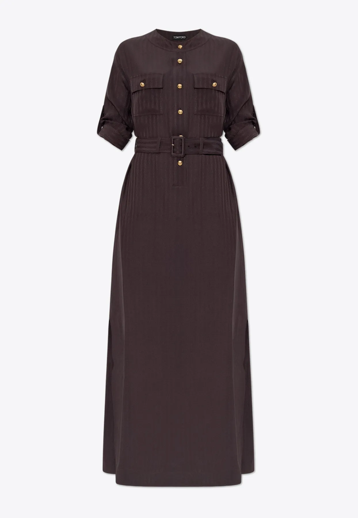 Whitney Striped Silk Maxi Shirt Dress