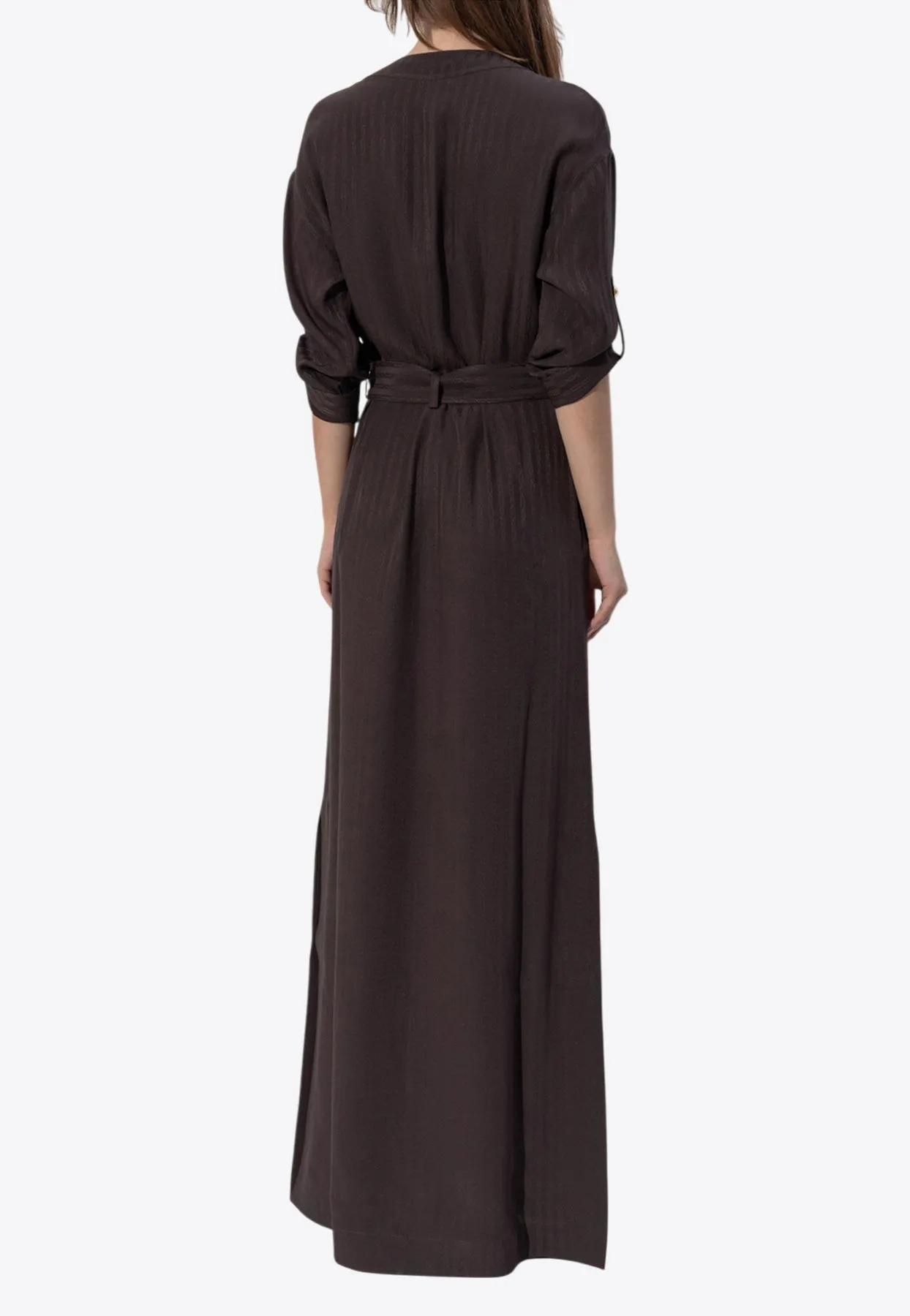 Whitney Striped Silk Maxi Shirt Dress