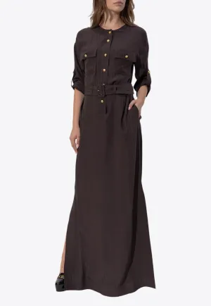 Whitney Striped Silk Maxi Shirt Dress