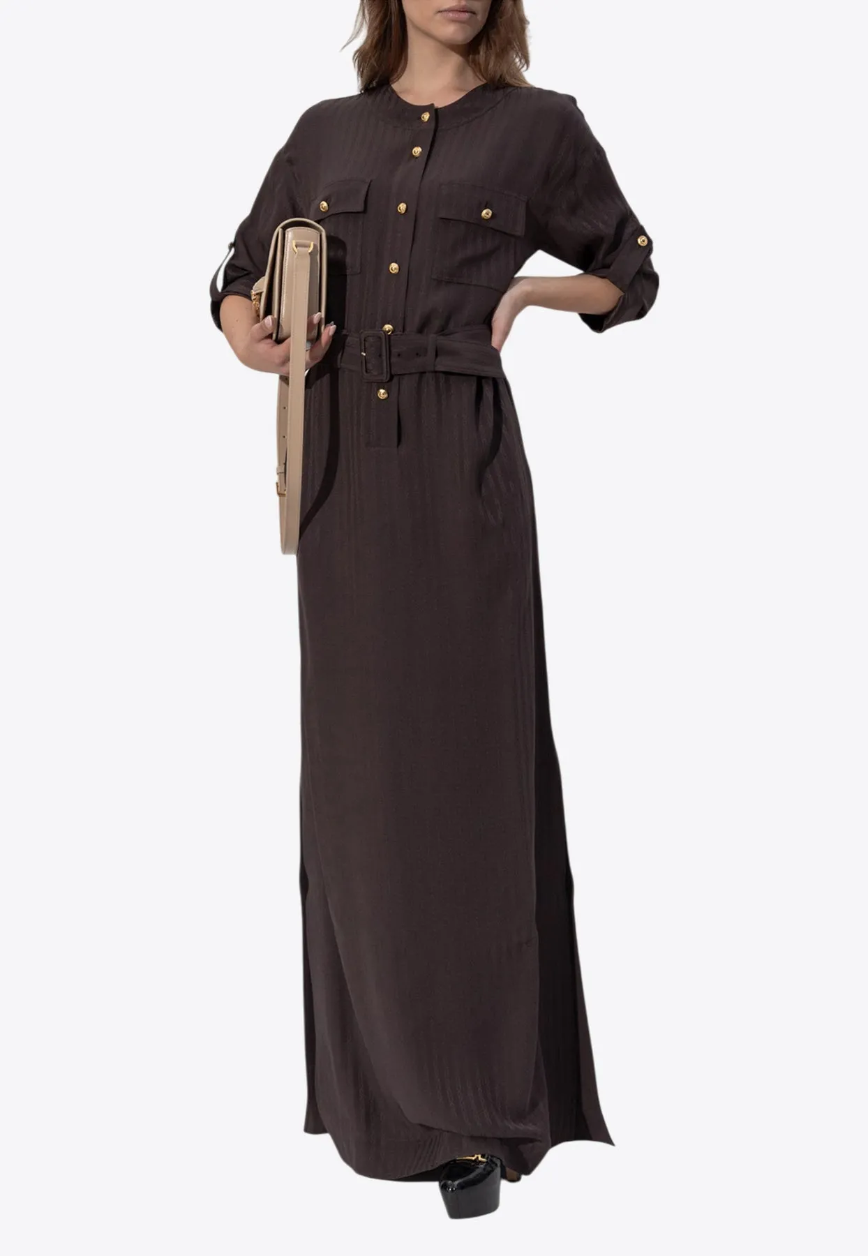 Whitney Striped Silk Maxi Shirt Dress