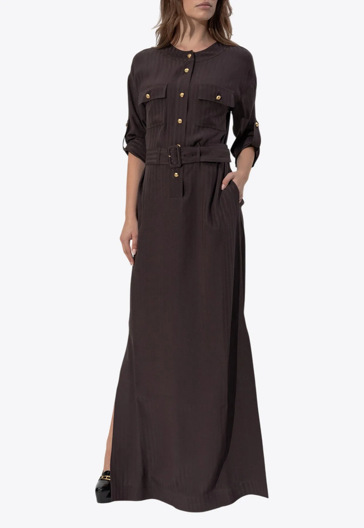 Whitney Striped Silk Maxi Shirt Dress