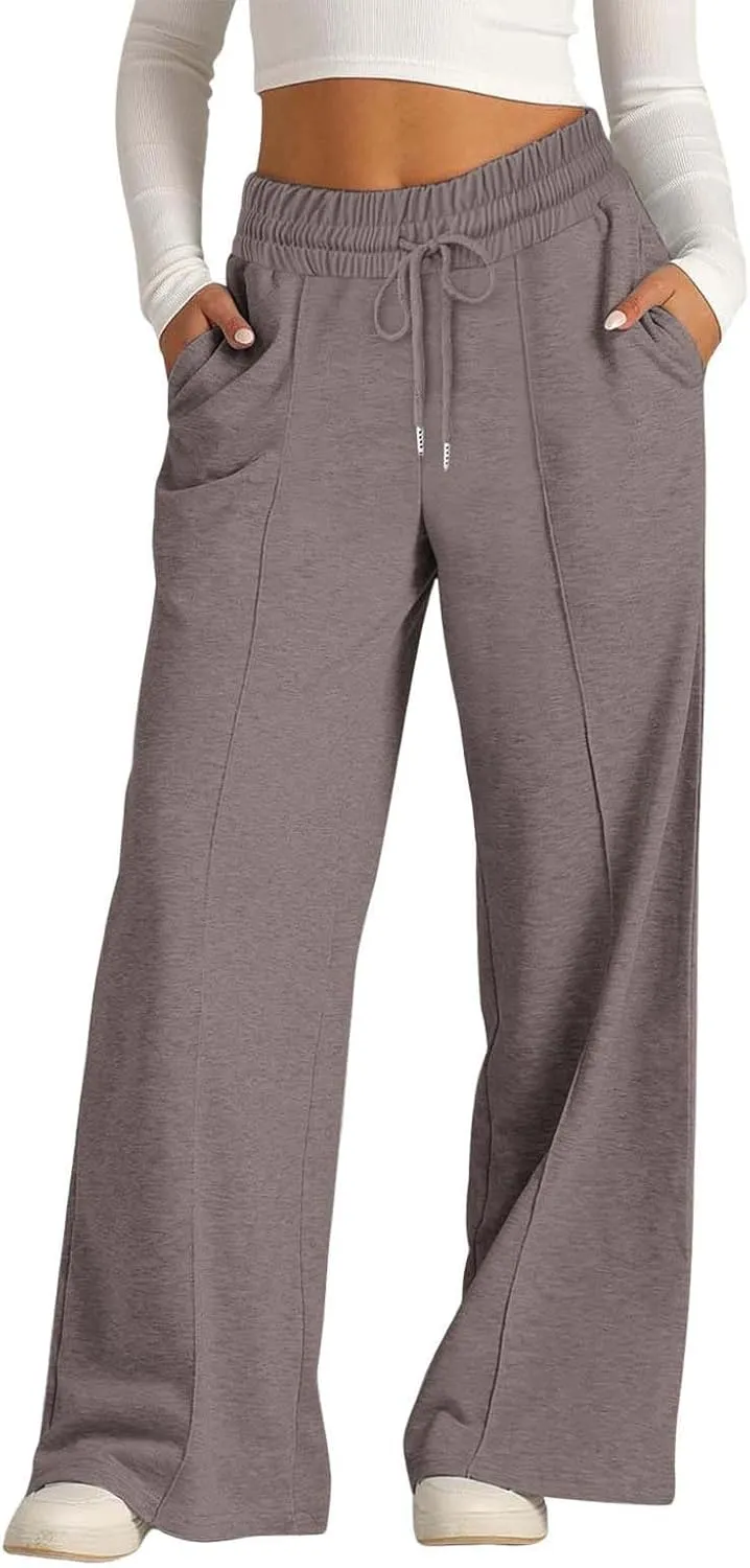 Wide Leg Sweatpants Women High Waisted Baggy Sweat Pants Elastic Drawstring Loose Running Lounge Pants with Pockets