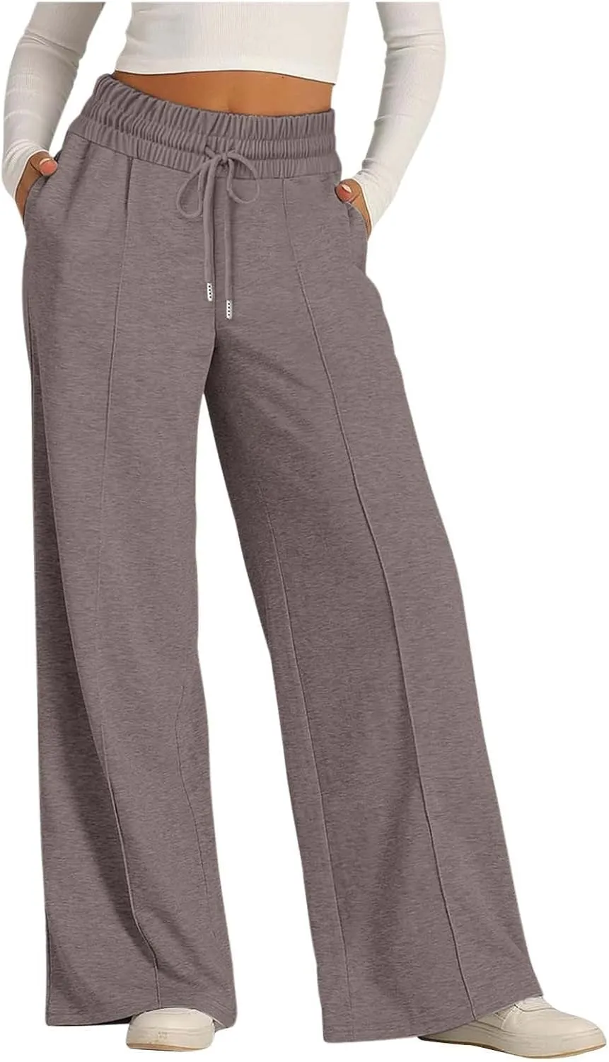 Wide Leg Sweatpants Women High Waisted Baggy Sweat Pants Elastic Drawstring Loose Running Lounge Pants with Pockets