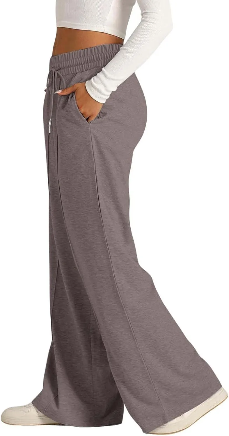 Wide Leg Sweatpants Women High Waisted Baggy Sweat Pants Elastic Drawstring Loose Running Lounge Pants with Pockets