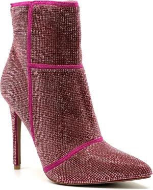 Wild Diva Women's Rhinestone Booties Stiletto Heel Boots Pointed Toe Side Zipper Sparkly Rhinestone Ankle Boots