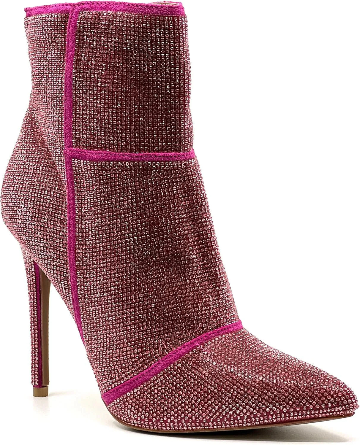 Wild Diva Women's Rhinestone Booties Stiletto Heel Boots Pointed Toe Side Zipper Sparkly Rhinestone Ankle Boots