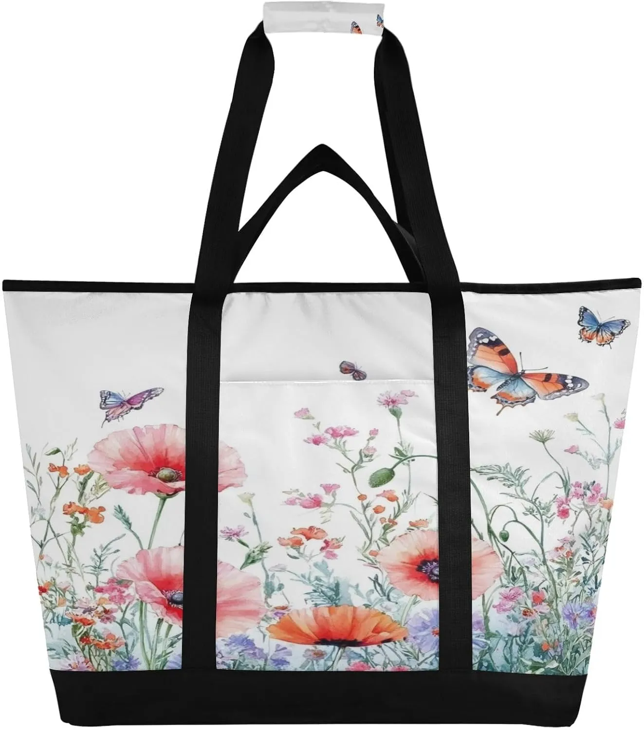 Wildflowers Butterfly Reusable Insulated Lunchbox Cooler Bag, Leakproof Kitchen Grocery Bag Collapsible Portable Cooler Tote Bag for Picnic, Camping, Office, Travel