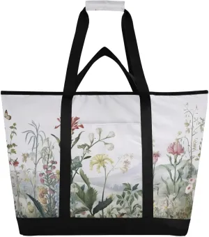Wildflowers Reusable Insulated Lunchbox Cooler Bag, Leakproof Kitchen Grocery Bag Collapsible Portable Cooler Tote Bag for Picnic, Camping, Office, Travel