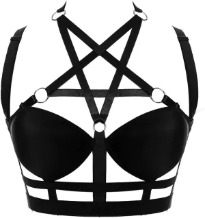 Woman's Body Harness Bra Lingerie cage Punk Goth Plus Size Festival Rave Pentagram Chest Strap Belt