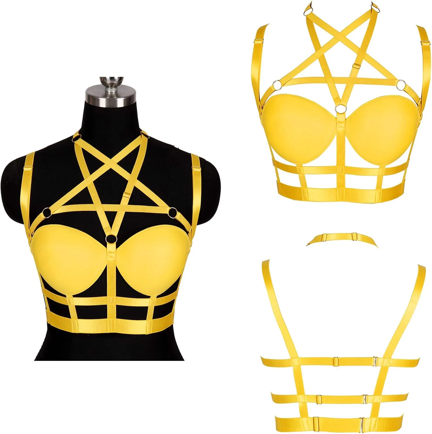 Woman's Body Harness Bra Lingerie cage Punk Goth Plus Size Festival Rave Pentagram Chest Strap Belt