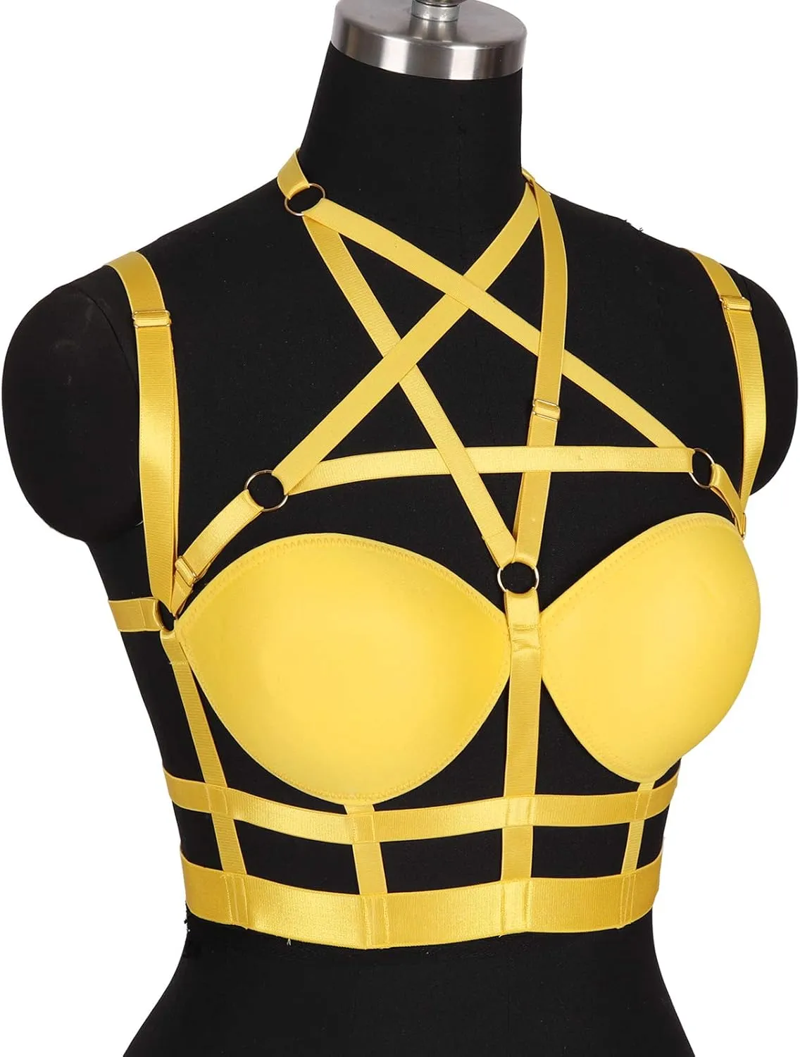 Woman's Body Harness Bra Lingerie cage Punk Goth Plus Size Festival Rave Pentagram Chest Strap Belt