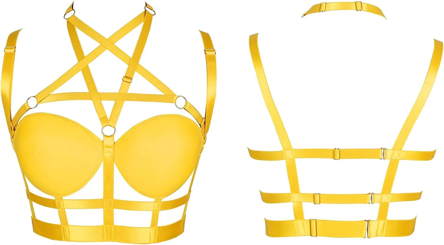 Woman's Body Harness Bra Lingerie cage Punk Goth Plus Size Festival Rave Pentagram Chest Strap Belt