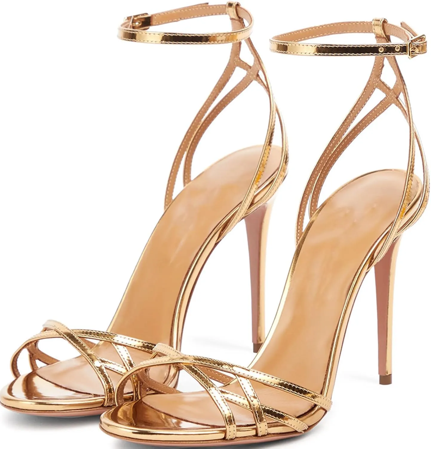 Women Evening Shoes Gold Open Toe High Heels Stiletto Heeled Sandals Sexy Dressy Shoes