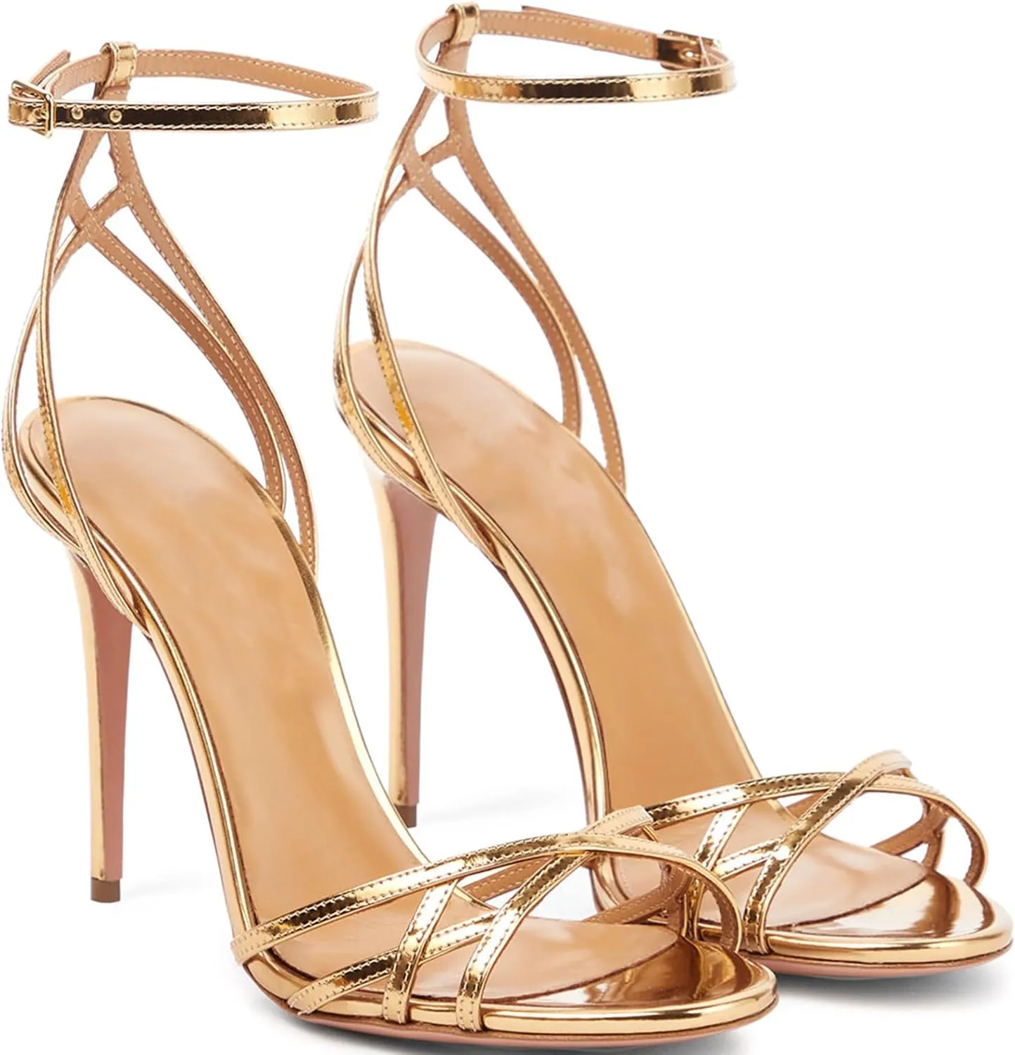 Women Evening Shoes Gold Open Toe High Heels Stiletto Heeled Sandals Sexy Dressy Shoes