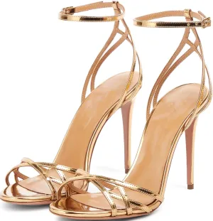 Women Evening Shoes Gold Open Toe High Heels Stiletto Heeled Sandals Sexy Dressy Shoes
