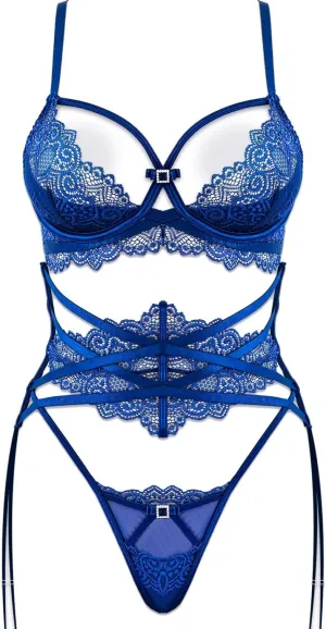 Women Lace Lingerie Set,Lace Bra and panty with Girdled 3 Pieces Set