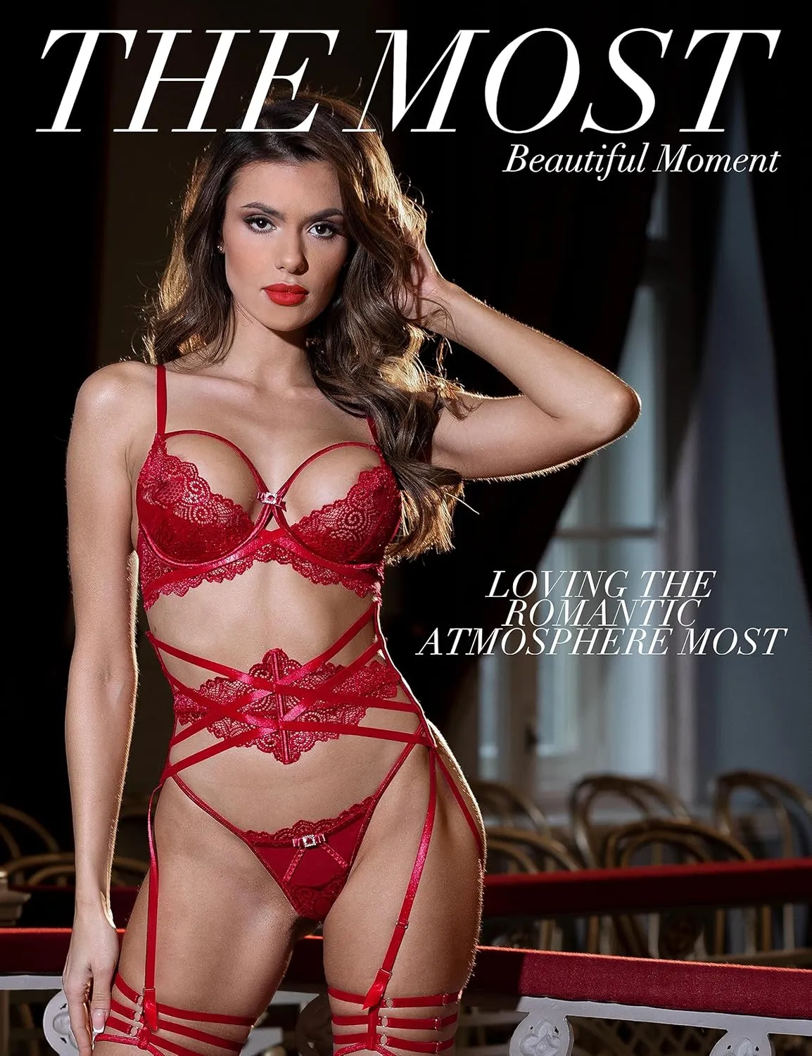Women Lace Lingerie Set,Lace Bra and panty with Girdled 3 Pieces Set