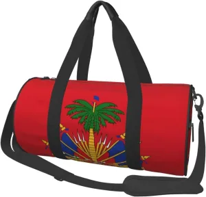 Women Men Red Coat of Arms of Haiti Round Duffel Weekender Bag Travel Bag