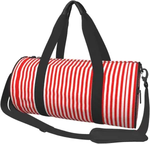 Women Men Red White Vertical Stripe Round Duffel Weekender Bag Travel Bag