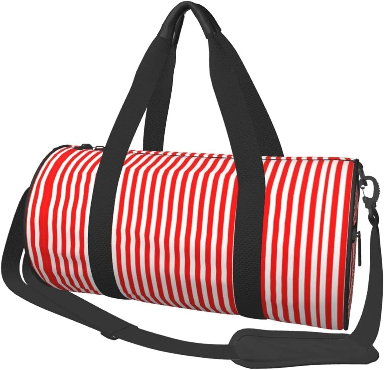 Women Men Red White Vertical Stripe Round Duffel Weekender Bag Travel Bag