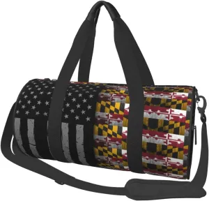 Women Men USA Maryland Flag Round Duffel Weekender Bag Travel Bag