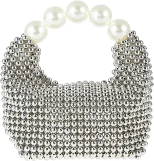 Women Pearl Beaded Clutch Handle Bag Evening HandBag for Wedding Party