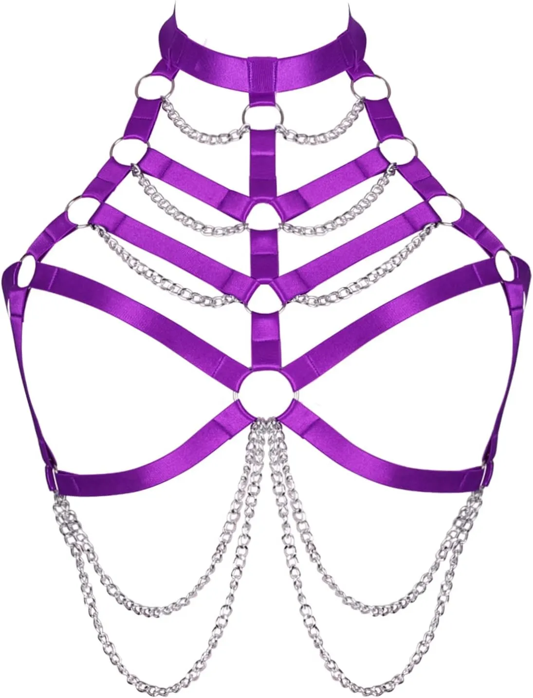 Women Plus Size Body Chain Punk Gothic Harness Bra Tops Cage Hollow Out Halter Belt Halloween Rave Clothing