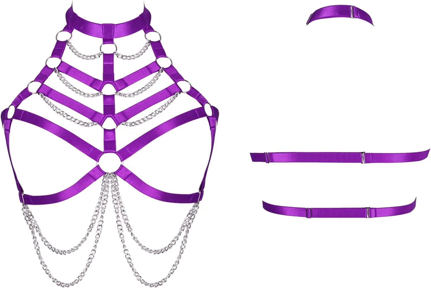 Women Plus Size Body Chain Punk Gothic Harness Bra Tops Cage Hollow Out Halter Belt Halloween Rave Clothing