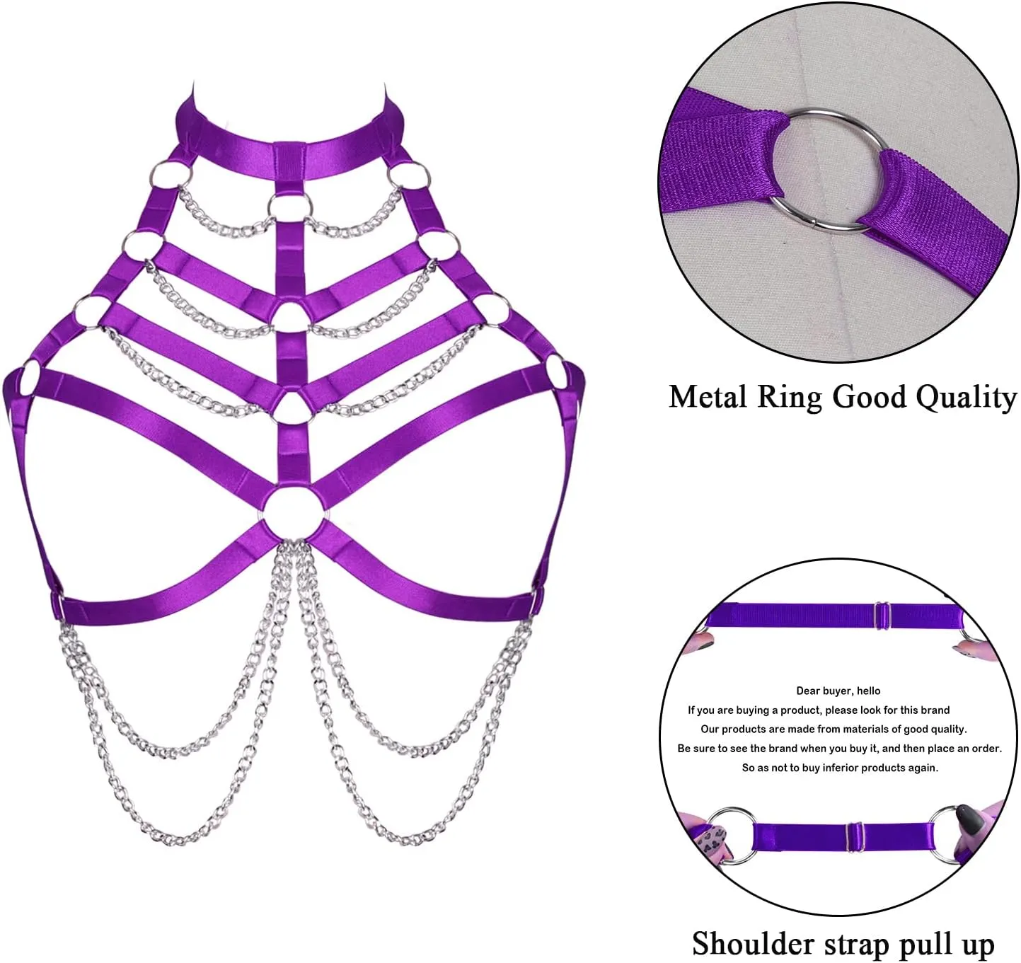 Women Plus Size Body Chain Punk Gothic Harness Bra Tops Cage Hollow Out Halter Belt Halloween Rave Clothing