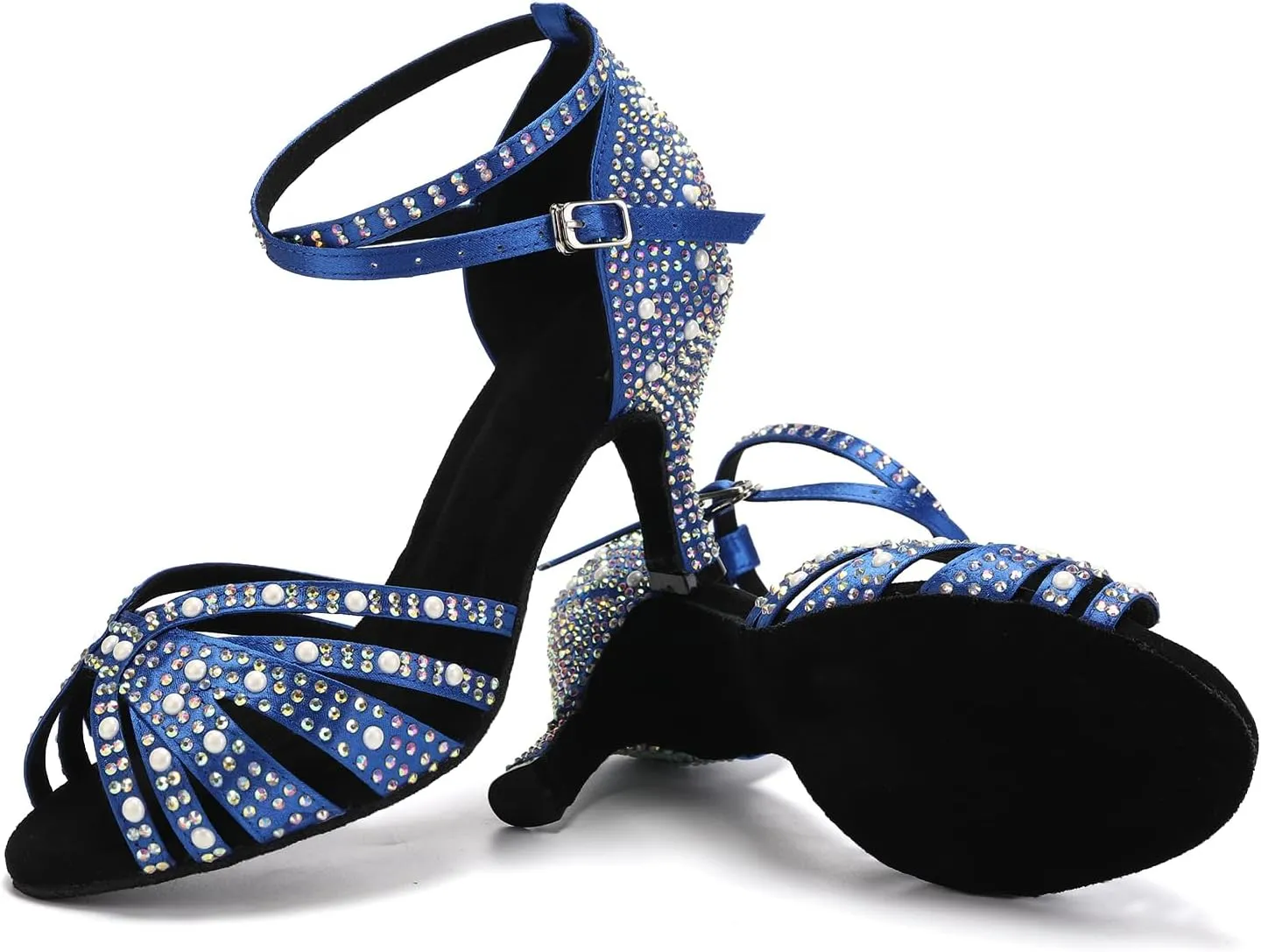 Women Rhinestones Ballroom Dance Shoes Latin Salsa Bachata Practice Performance Dancer Dancing Shoes, Model QRX-L506-7.5