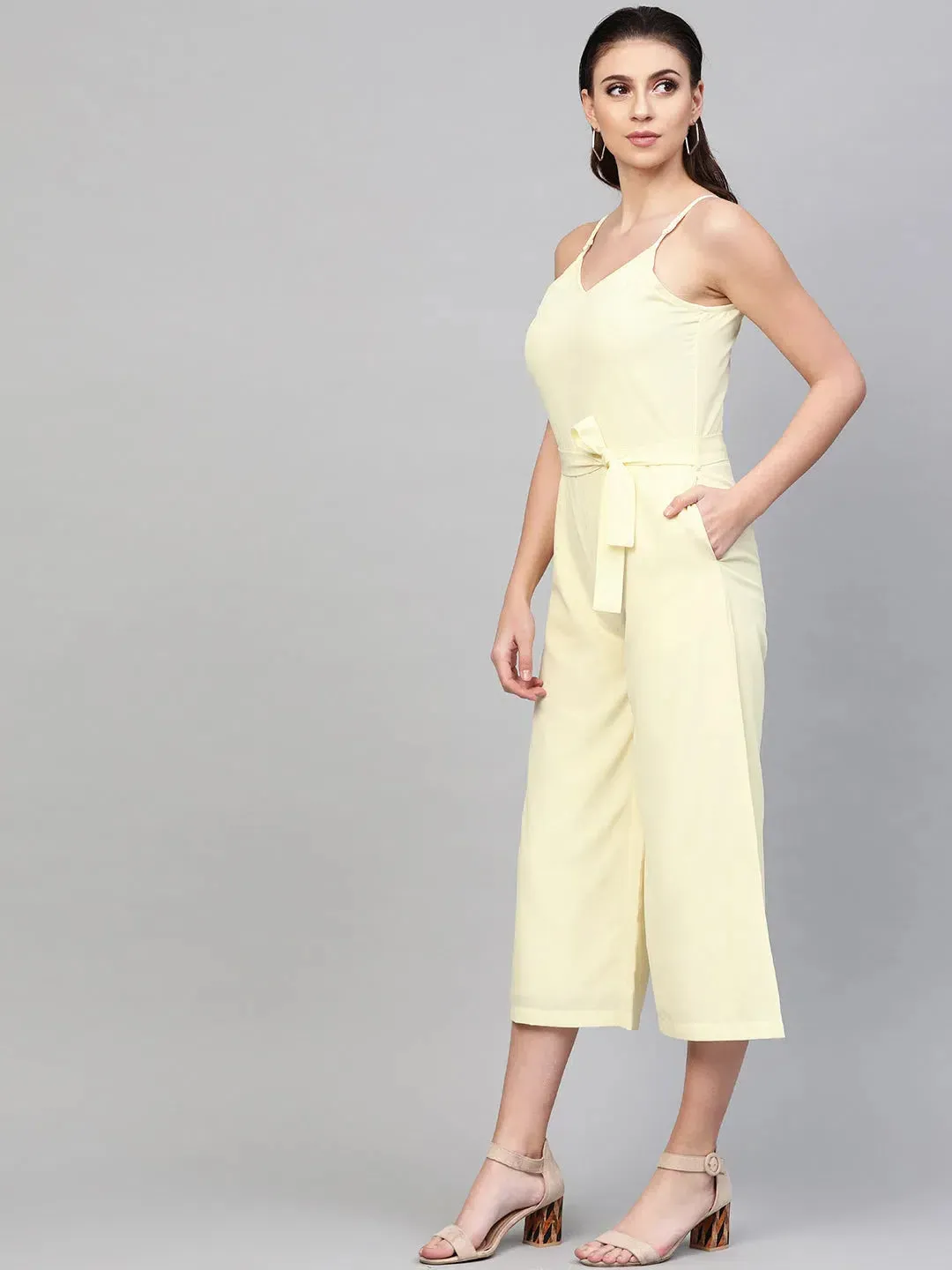 Women Solid Off White Jumpsuits & Sets