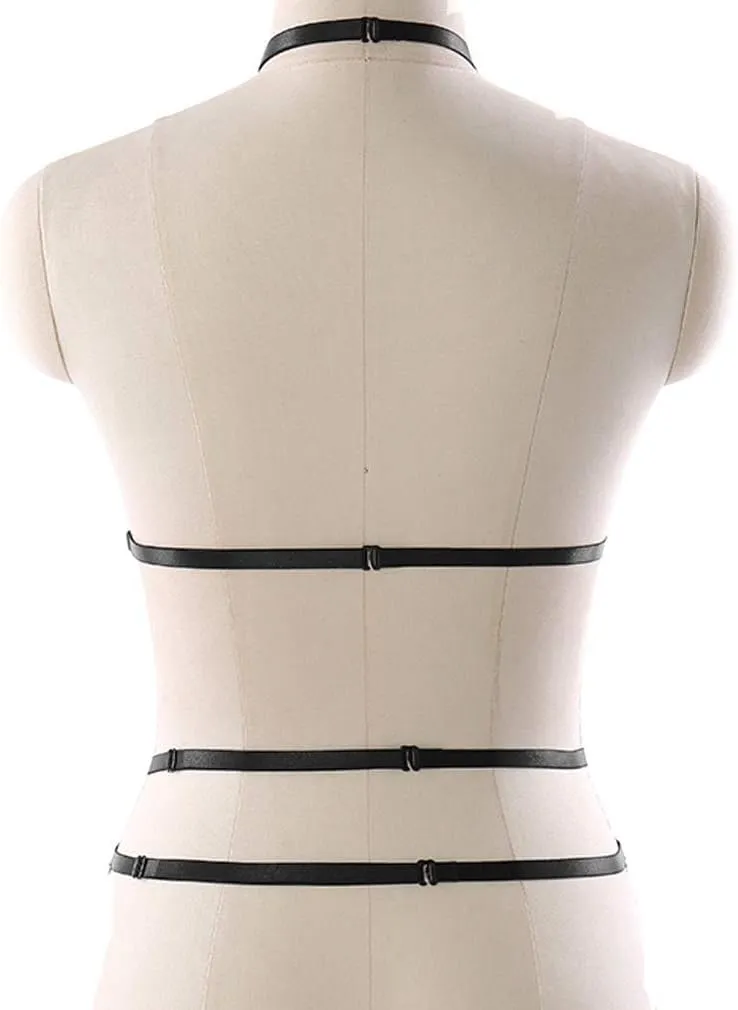 Women Strappy Full Body Harness Lingerie Garter Belt Set Plus Size Waist Hollow Crop Tops Bra Punk Gothic Festival Wear