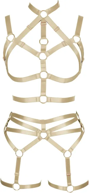Women's Body Harness Adjustable Size Punk Gothic Bra Full Cage Garter Belt Hollow Out Belt Set Halloween Festival Rave