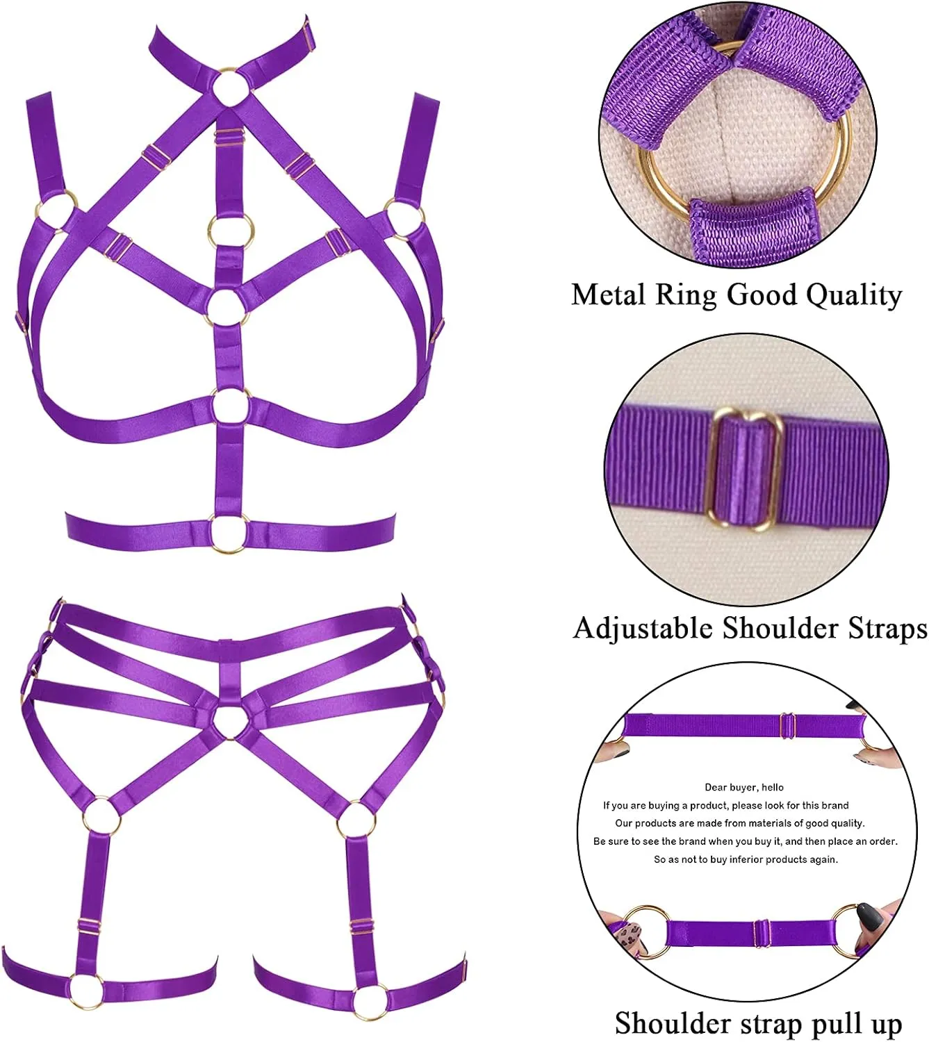 Women's Body Harness Adjustable Size Punk Gothic Bra Full Cage Garter Belt Hollow Out Belt Set Halloween Festival Rave