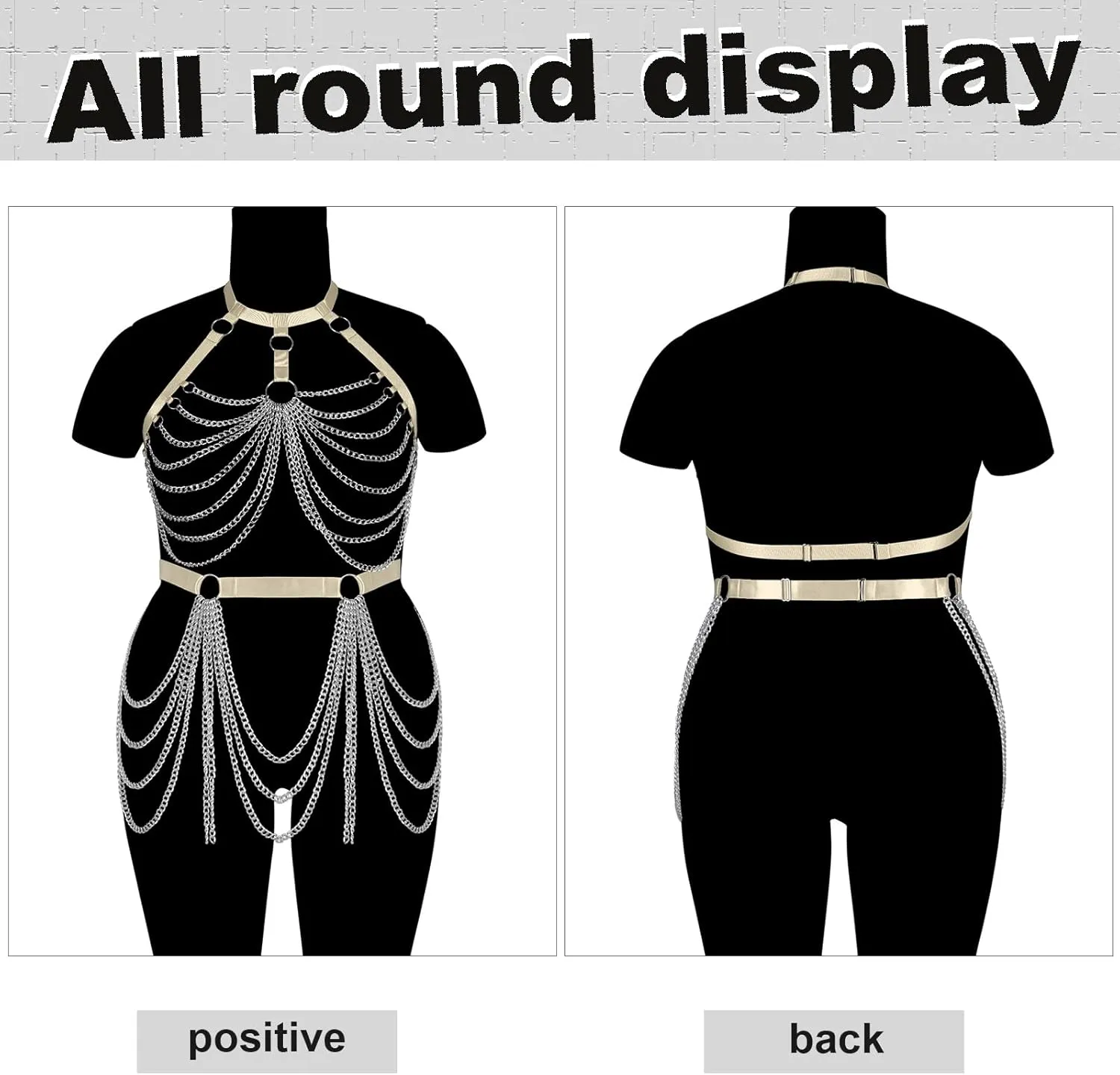 Women's Body Harness Bra Fashion Plus Size Cage Metal Chain Bra Stockings Garter Set Punk Carnival Gothic Dance Costume