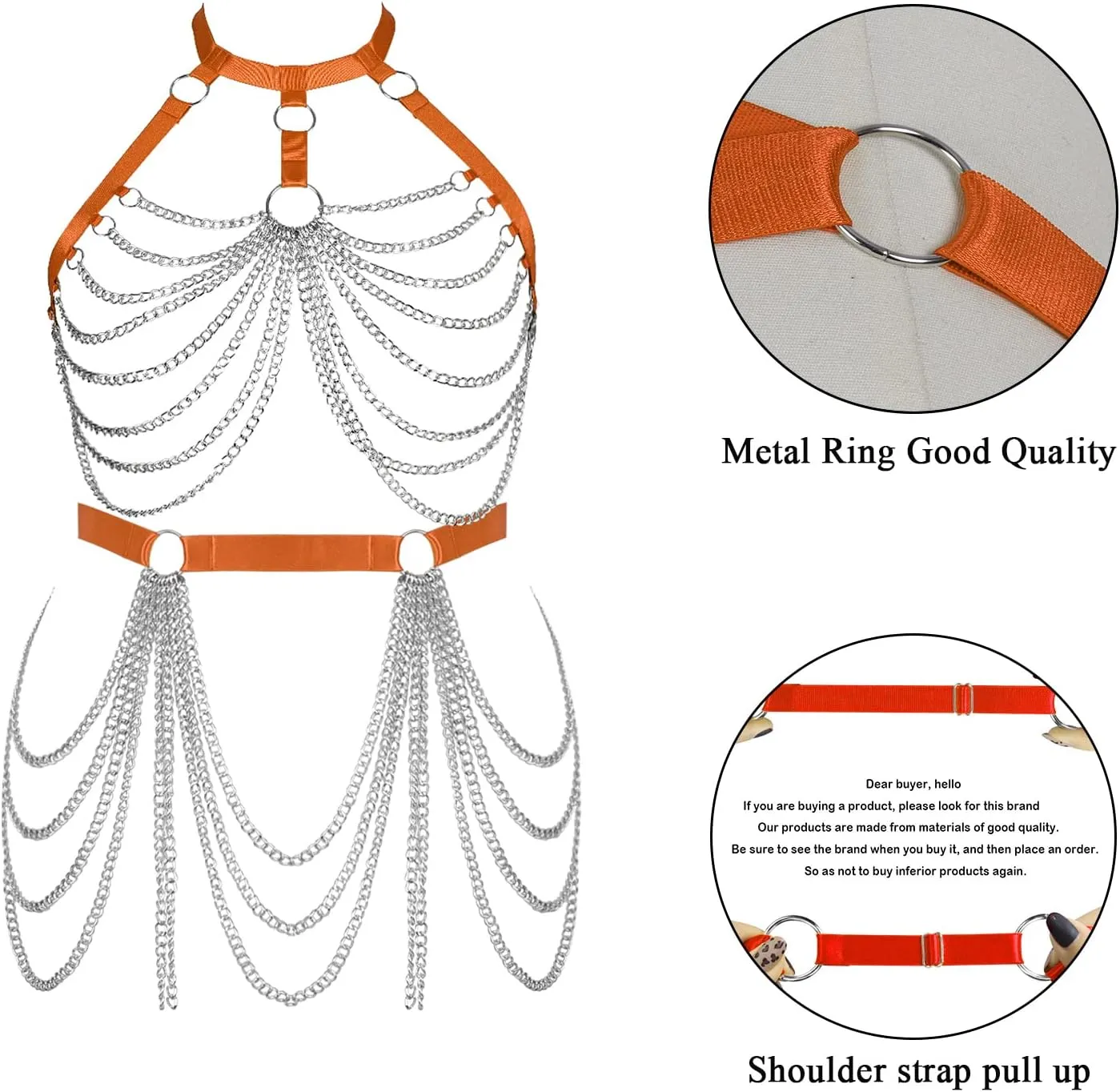 Women's Body Harness Bra Fashion Plus Size Cage Metal Chain Bra Stockings Garter Set Punk Carnival Gothic Dance Costume