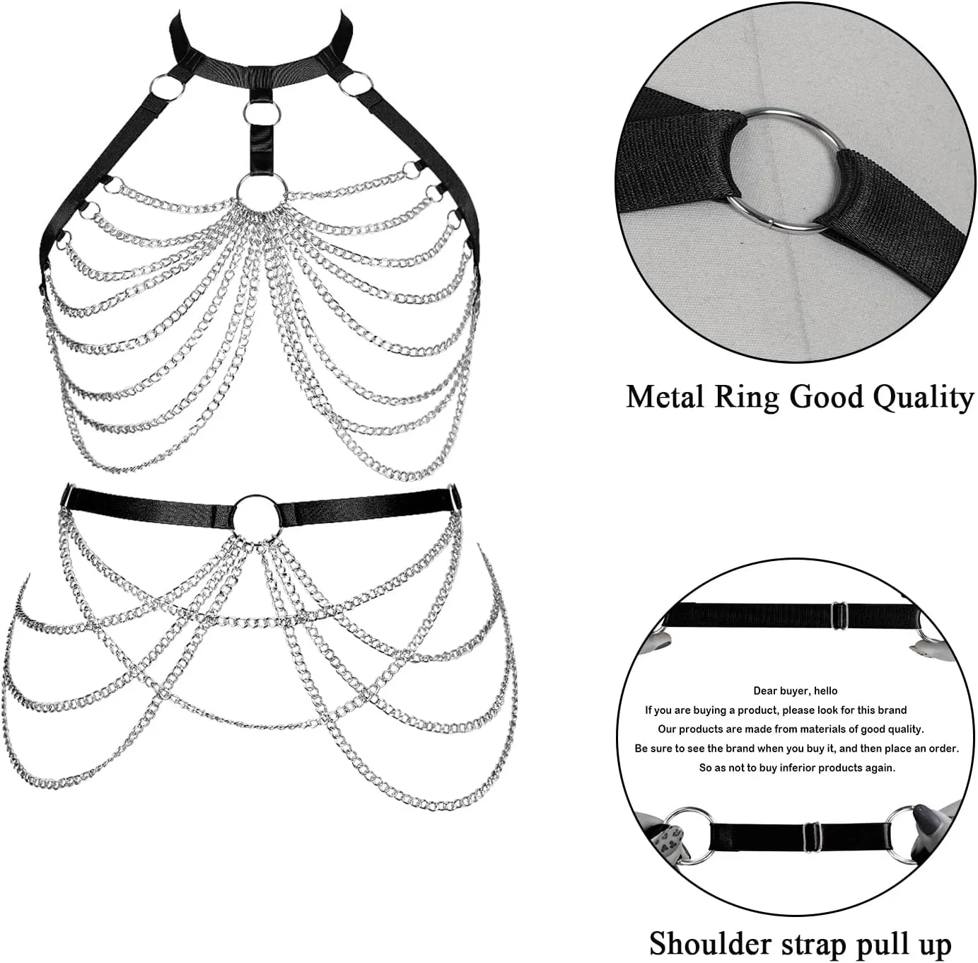 Women's Body Harness Bra Lingerie Plus Size Hollow Cage Metal Chain Bra Garter Set Carnival Punk Gothic Dance Costume