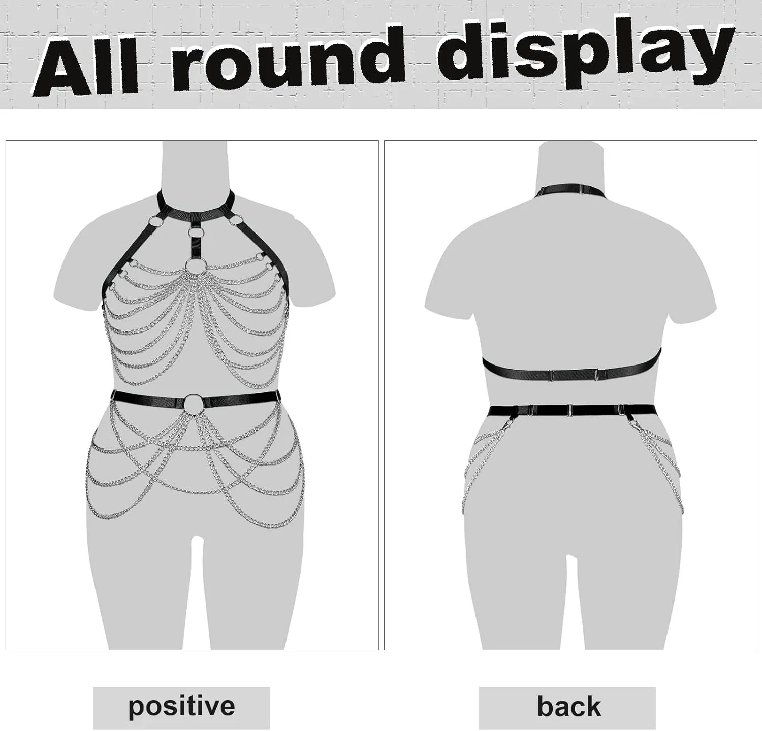 Women's Body Harness Bra Lingerie Plus Size Hollow Cage Metal Chain Bra Garter Set Carnival Punk Gothic Dance Costume