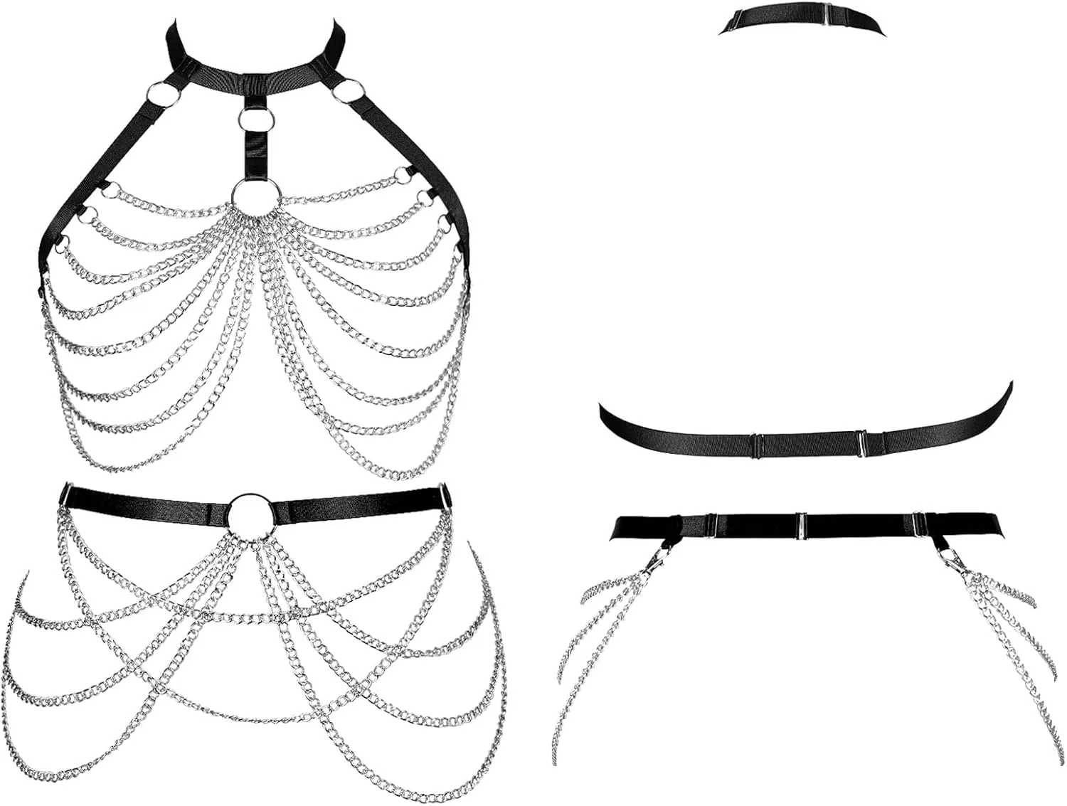 Women's Body Harness Bra Lingerie Plus Size Hollow Cage Metal Chain Bra Garter Set Carnival Punk Gothic Dance Costume
