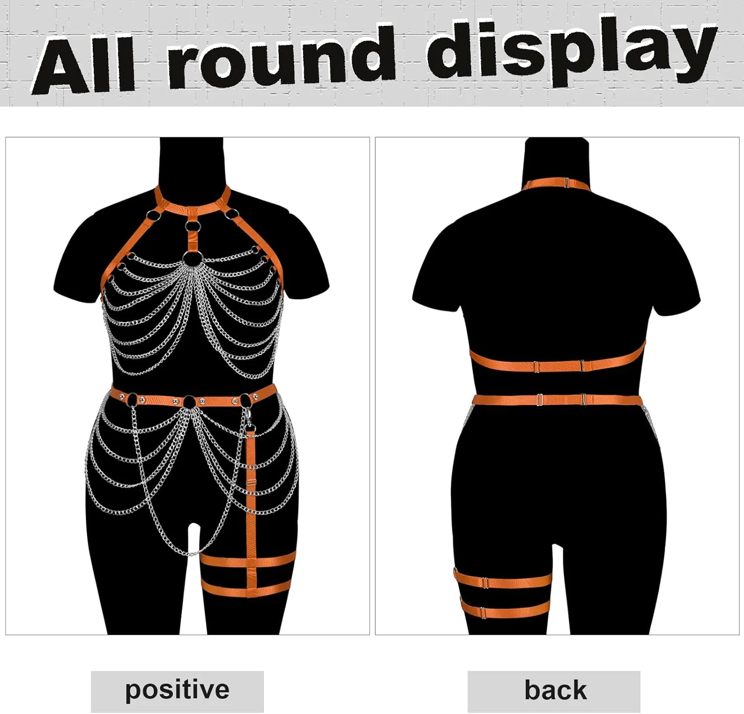Women's Body Harness Bra Plus Size Cage Metal Chain Bra Stockings Fashion Garter Set Punk Gothic Carnival Dance Costume