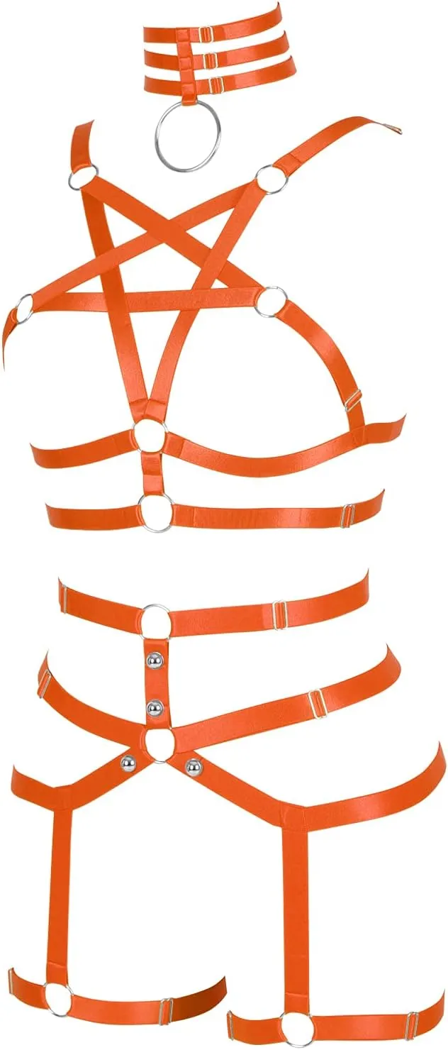 Womens Body Harness Punk Full Cage Harajuku Lingerie Strappy Hollow Out Bra Garter Belts Adjust Gothic Art Clothing