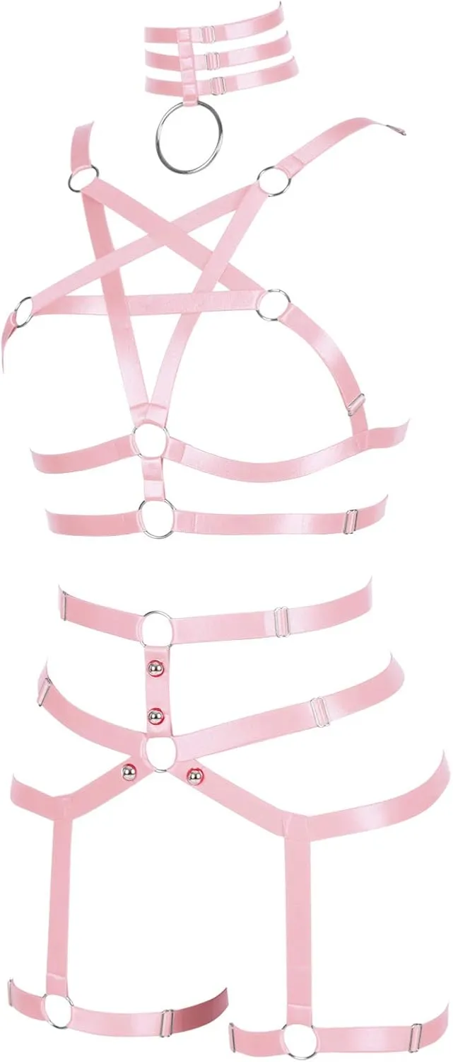 Womens Body Harness Punk Full Cage Harajuku Lingerie Strappy Hollow Out Bra Garter Belts Adjust Gothic Art Clothing